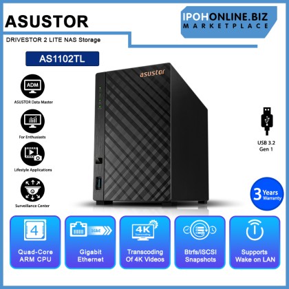 ASUSTOR DRIVESTOR 2 LITE AS1102TL QC1.7GHZ/1GB DDR4 /2 BAY/1GbE Port/2 USB Port NAS Storage ASUSTOR DRIVESTOR 2 LITE AS1102TL QC1.7GHZ/1GB DDR4 /2 BAY/1GbE Port/2 USB Port NAS Storage