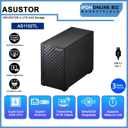 ASUSTOR DRIVESTOR 2 LITE AS1102TL QC1.7GHZ/1GB DDR4 /2 BAY/1GbE Port/2 USB Port NAS Storage ASUSTOR DRIVESTOR 2 LITE AS1102TL QC1.7GHZ/1GB DDR4 /2 BAY/1GbE Port/2 USB Port NAS Storage