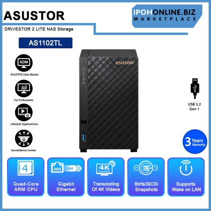 ASUSTOR DRIVESTOR 2 LITE AS1102TL QC1.7GHZ/1GB DDR4 /2 BAY/1GbE Port/2 USB Port NAS Storage ASUSTOR DRIVESTOR 2 LITE AS1102TL QC1.7GHZ/1GB DDR4 /2 BAY/1GbE Port/2 USB Port NAS Storage