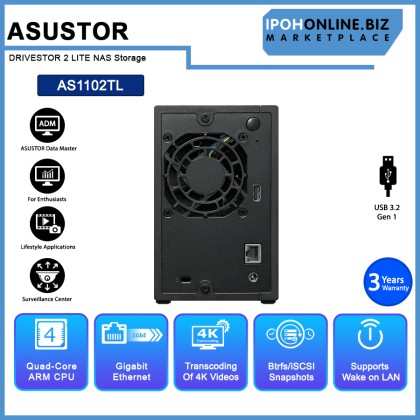 ASUSTOR DRIVESTOR 2 LITE AS1102TL QC1.7GHZ/1GB DDR4 /2 BAY/1GbE Port/2 USB Port NAS Storage ASUSTOR DRIVESTOR 2 LITE AS1102TL QC1.7GHZ/1GB DDR4 /2 BAY/1GbE Port/2 USB Port NAS Storage