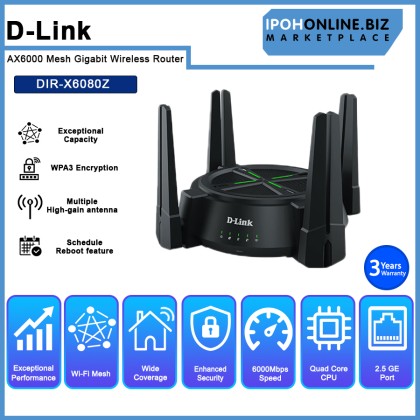 D-LINK DIR-X6080Z AX6000 WIFI 6 2.5G Multi Gigabit Mesh Router