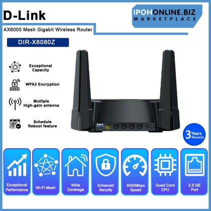D-LINK DIR-X6080Z AX6000 WIFI 6 2.5G Multi Gigabit Mesh Router