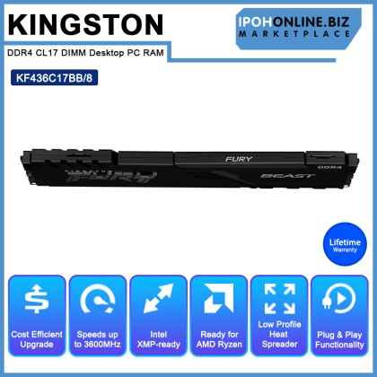 KINGSTON FURY BEAST KF436C17BB/8 8GB 3600MHz DDR4 CL17 DIMM Desktop PC RAM