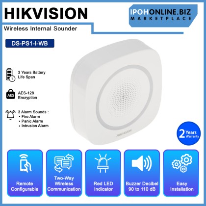 HIKVISION DS-PS1-I-WB Network AX Pro 433 MHz Two-Way Wireless Internal Sounder With Configurable Arming/Disarming Prompt Sound And LED Indicator - Red