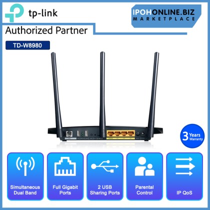 TP-LINK TD-W8980 N600 Wireless Dual Band Gigabit ADSL2+ Modem Router TP-LINK TD-W8980 N600 Wireless Dual Band Gigabit ADSL2+ Modem Router