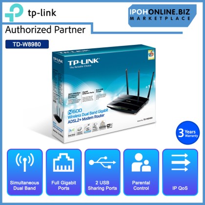 TP-LINK TD-W8980 N600 Wireless Dual Band Gigabit ADSL2+ Modem Router TP-LINK TD-W8980 N600 Wireless Dual Band Gigabit ADSL2+ Modem Router
