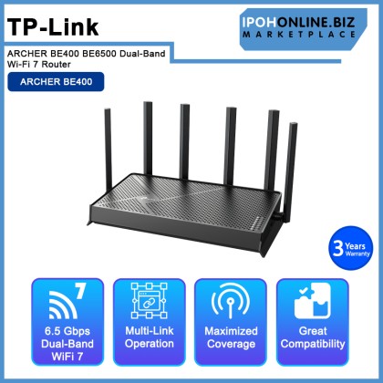 TP-LINK ARCHER BE400 BE6500 Dual-Band Wi-Fi 7 Router TP-LINK ARCHER BE400 BE6500 Dual-Band Wi-Fi 7 Router