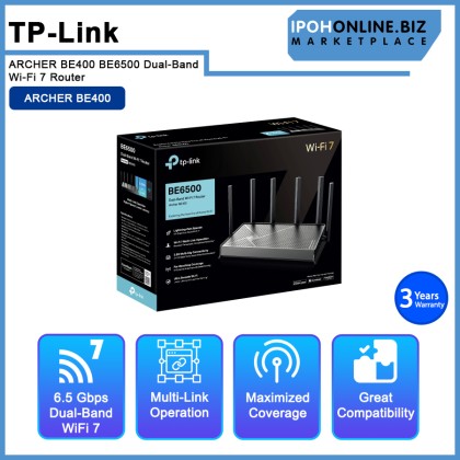 TP-LINK ARCHER BE400 BE6500 Dual-Band Wi-Fi 7 Router TP-LINK ARCHER BE400 BE6500 Dual-Band Wi-Fi 7 Router