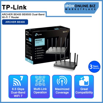 TP-LINK ARCHER BE400 BE6500 Dual-Band Wi-Fi 7 Router TP-LINK ARCHER BE400 BE6500 Dual-Band Wi-Fi 7 Router
