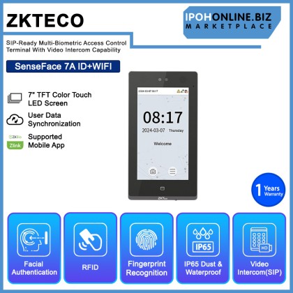 ZKTECO SenseFace 7A/ID+WIFI SIP-Ready Multi-Biometric Access Control Terminal With Video Intercom Capability ZKTECO SenseFace 7A/ID+WIFI SIP-Ready Multi-Biometric Access Control Terminal With Video Intercom Capability