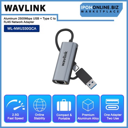 Wavlink Aluminum 2500Mbps USB + Type C to RJ45 Network Adapter Wavlink Aluminum 2500Mbps USB + Type C to RJ45 Network Adapter