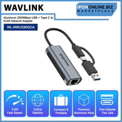 Wavlink Aluminum 2500Mbps USB + Type C to RJ45 Network Adapter Wavlink Aluminum 2500Mbps USB + Type C to RJ45 Network Adapter
