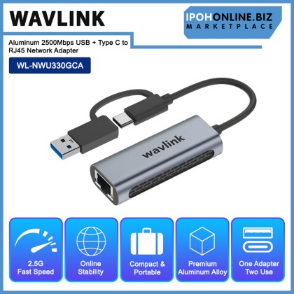 Wavlink Aluminum 2500Mbps USB + Type C to RJ45 Network Adapter Wavlink Aluminum 2500Mbps USB + Type C to RJ45 Network Adapter