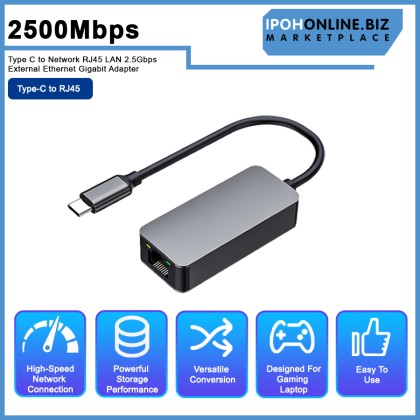 2500Mbps Type C to Network RJ45 LAN 2.5Gbps External Ethernet Gigabit Adapter