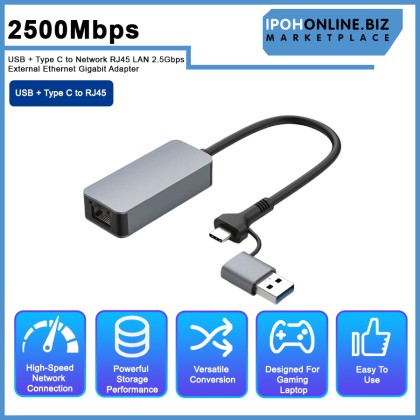2500Mbps USB + Type C to Network RJ45 LAN 2.5Gbps External Ethernet Gigabit Adapter 2500Mbps USB + Type C to Network RJ45 LAN 2.5Gbps External Ethernet Gigabit Adapter