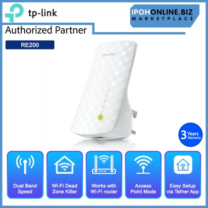 TP-LINK AC750 WiFi Repeater Wireless Extender Booster RE200 Dual Band 750mbps TP-LINK AC750 WiFi Repeater Wireless Extender Booster RE200 Dual Band 750mbps
