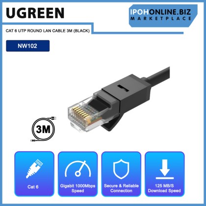 UGREEN CAT 6 UTP ROUND LAN CABLE 3M (BLACK) UGREEN CAT 6 UTP ROUND LAN CABLE 3M (BLACK)