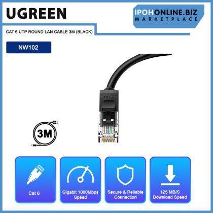 UGREEN CAT 6 UTP ROUND LAN CABLE 3M (BLACK) UGREEN CAT 6 UTP ROUND LAN CABLE 3M (BLACK)
