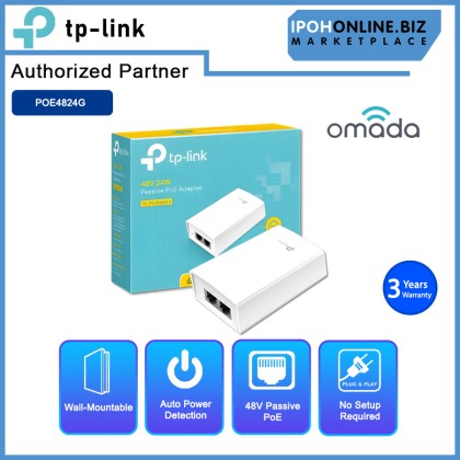 TP-LINK POE4824G OMADA 48V 24W Passive PoE Adapter TP-LINK POE4824G OMADA 48V 24W Passive PoE Adapter