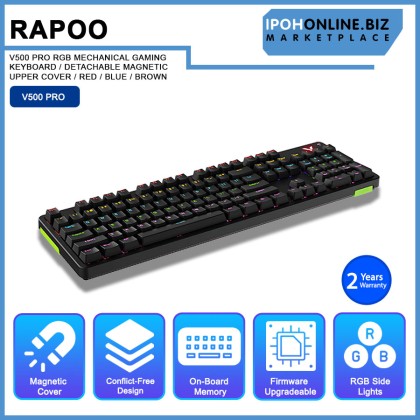 RAPOO V500 PRO RGB MECHANICAL GAMING KEYBOARD / DETACHABLE MAGNETIC UPPER COVER / RED / BLUE / BROWN RAPOO V500 PRO RGB MECHANICAL GAMING KEYBOARD / DETACHABLE MAGNETIC UPPER COVER / RED / BLUE / BROWN