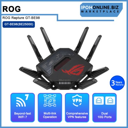 ASUS ROG Rapture GT-BE98 BE25000 QUAD-BAND WI-FI 7 GAMING ROUTER ASUS ROG Rapture GT-BE98 BE25000 QUAD-BAND WI-FI 7 GAMING ROUTER
