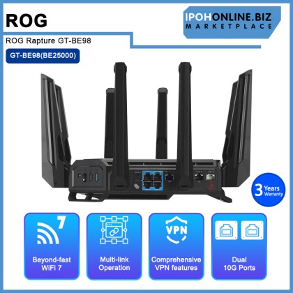 ASUS ROG Rapture GT-BE98 BE25000 QUAD-BAND WI-FI 7 GAMING ROUTER ASUS ROG Rapture GT-BE98 BE25000 QUAD-BAND WI-FI 7 GAMING ROUTER