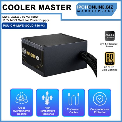 Cooler Master MWE GOLD 750 V3 750W ATX3.1 80 PLUS GOLD 115V NON Modular Power Supply Cooler Master MWE GOLD 750 V3 750W ATX3.1 80 PLUS GOLD 115V NON Modular Power Supply