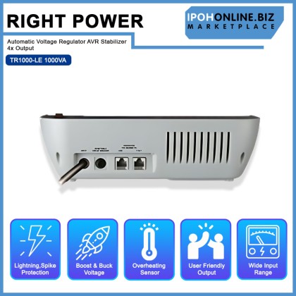RIGHT POWER TR1000-LE 1000VA Automatic Voltage Regulator AVR Stabilizer 4x Output RIGHT POWER TR1000-LE 1000VA Automatic Voltage Regulator AVR Stabilizer 4x Output