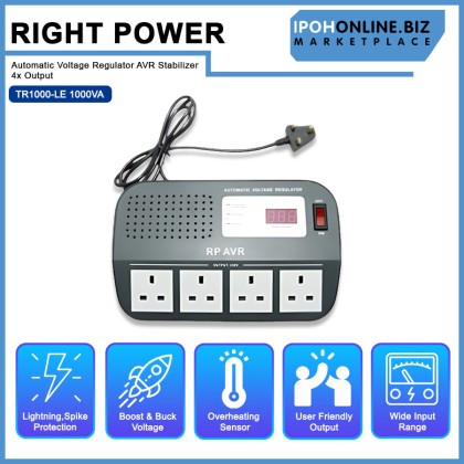 RIGHT POWER TR1000-LE 1000VA Automatic Voltage Regulator AVR Stabilizer 4x Output RIGHT POWER TR1000-LE 1000VA Automatic Voltage Regulator AVR Stabilizer 4x Output