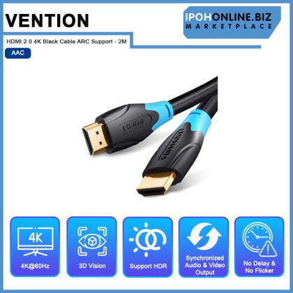 VENTION HDMI 2.0 4k Black Cable ARC support - 2M VENTION HDMI 2.0 4k Black Cable ARC support - 2M