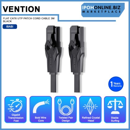 VENTION FLAT CAT6 UTP PATCH CORD CABLE 3M BLACK VENTION FLAT CAT6 UTP PATCH CORD CABLE 3M BLACK