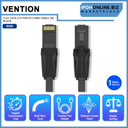 VENTION FLAT CAT6 UTP PATCH CORD CABLE 3M BLACK VENTION FLAT CAT6 UTP PATCH CORD CABLE 3M BLACK