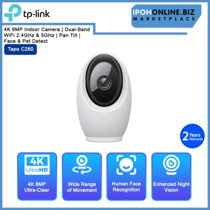 TP-Link Tapo C260 4K 8MP Indoor Camera | Dual-Band WiFi 2.4GHz & 5GHz | Pan Tilt | Face & Pet Detect TP-Link Tapo C260 4K 8MP Indoor Camera | Dual-Band WiFi 2.4GHz & 5GHz | Pan Tilt | Face & Pet Detect