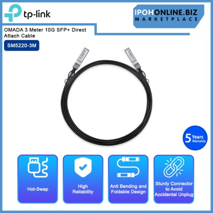 TP-LINK SM5220-3M OMADA 3 Meter 10G SFP+ Direct Attach Cable TP-LINK SM5220-3M OMADA 3 Meter 10G SFP+ Direct Attach Cable