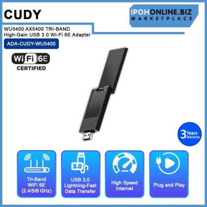 CUDY WU5400 AX5400 TRI-BAND High-Gain USB 3.0 Wi-Fi 6E Adapter CUDY WU5400 AX5400 TRI-BAND High-Gain USB 3.0 Wi-Fi 6E Adapter