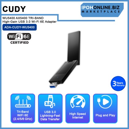 CUDY WU5400 AX5400 TRI-BAND High-Gain USB 3.0 Wi-Fi 6E Adapter CUDY WU5400 AX5400 TRI-BAND High-Gain USB 3.0 Wi-Fi 6E Adapter
