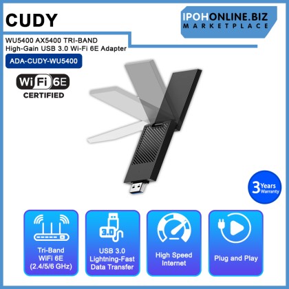 CUDY WU5400 AX5400 TRI-BAND High-Gain USB 3.0 Wi-Fi 6E Adapter CUDY WU5400 AX5400 TRI-BAND High-Gain USB 3.0 Wi-Fi 6E Adapter