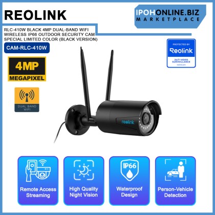 REOLINK RLC-410W BLACK 4MP DUAL-BAND WIFI WIRELESS IP66 OUTDOOR SECURITY CAM SPECIAL LIMITED COLOR (BLACK VERSION) REOLINK RLC-410W BLACK 4MP DUAL-BAND WIFI WIRELESS IP66 OUTDOOR SECURITY CAM SPECIAL LIMITED COLOR (BLACK VERSION)
