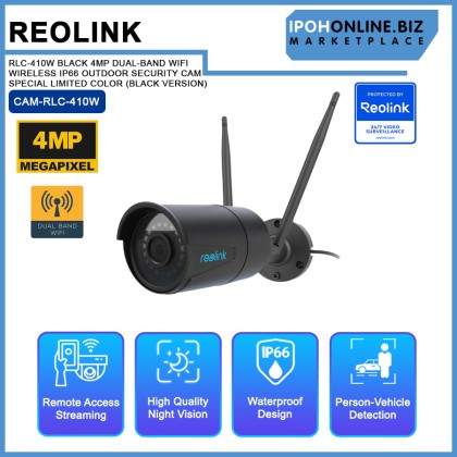 REOLINK RLC-410W BLACK 4MP DUAL-BAND WIFI WIRELESS IP66 OUTDOOR SECURITY CAM SPECIAL LIMITED COLOR (BLACK VERSION) REOLINK RLC-410W BLACK 4MP DUAL-BAND WIFI WIRELESS IP66 OUTDOOR SECURITY CAM SPECIAL LIMITED COLOR (BLACK VERSION)