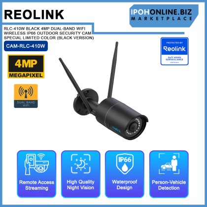 REOLINK RLC-410W BLACK 4MP DUAL-BAND WIFI WIRELESS IP66 OUTDOOR SECURITY CAM SPECIAL LIMITED COLOR (BLACK VERSION) REOLINK RLC-410W BLACK 4MP DUAL-BAND WIFI WIRELESS IP66 OUTDOOR SECURITY CAM SPECIAL LIMITED COLOR (BLACK VERSION)