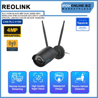 REOLINK RLC-410W BLACK 4MP DUAL-BAND WIFI WIRELESS IP66 OUTDOOR SECURITY CAM SPECIAL LIMITED COLOR (BLACK VERSION) REOLINK RLC-410W BLACK 4MP DUAL-BAND WIFI WIRELESS IP66 OUTDOOR SECURITY CAM SPECIAL LIMITED COLOR (BLACK VERSION)