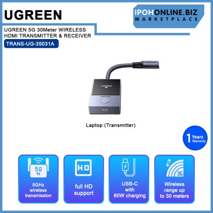 UGREEN 5G 30Meter WIRELESS HDMI TRANSMITTER & RECEIVER (CM737 - 35031A) UGREEN 5G 30Meter WIRELESS HDMI TRANSMITTER & RECEIVER (CM737 - 35031A)
