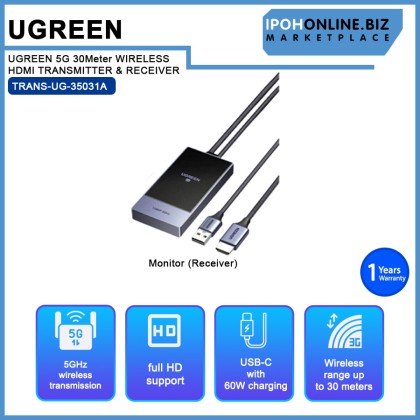 UGREEN 5G 30Meter WIRELESS HDMI TRANSMITTER & RECEIVER (CM737 - 35031A) UGREEN 5G 30Meter WIRELESS HDMI TRANSMITTER & RECEIVER (CM737 - 35031A)