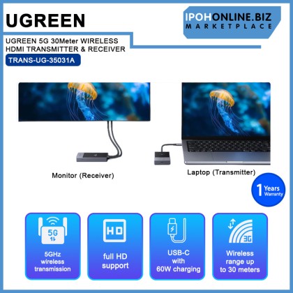UGREEN 5G 30Meter WIRELESS HDMI TRANSMITTER & RECEIVER (CM737 - 35031A) UGREEN 5G 30Meter WIRELESS HDMI TRANSMITTER & RECEIVER (CM737 - 35031A)