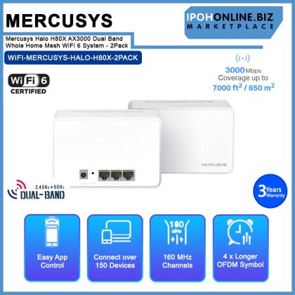 Mercusys Halo H80X AX3000 Dual Band Whole Home Mesh WiFi 6 System - 2Pack Mercusys Halo H80X AX3000 Dual Band Whole Home Mesh WiFi 6 System - 2Pack