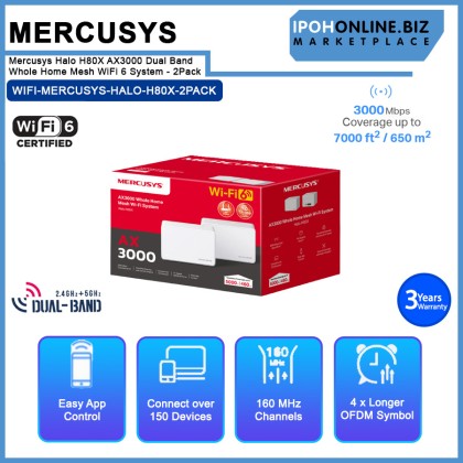 Mercusys Halo H80X AX3000 Dual Band Whole Home Mesh WiFi 6 System - 2Pack Mercusys Halo H80X AX3000 Dual Band Whole Home Mesh WiFi 6 System - 2Pack