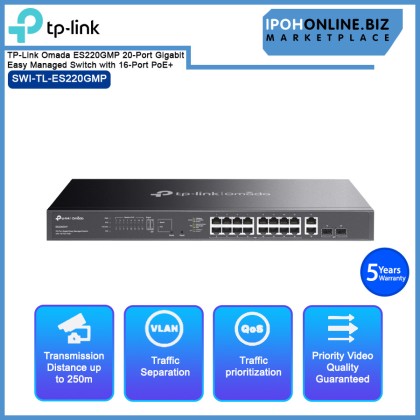 TP-Link Omada ES220GMP 20-Port Gigabit Easy Managed Switch with 16-Port PoE+ TP-Link Omada ES220GMP 20-Port Gigabit Easy Managed Switch with 16-Port PoE+
