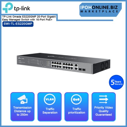 TP-Link Omada ES220GMP 20-Port Gigabit Easy Managed Switch with 16-Port PoE+ TP-Link Omada ES220GMP 20-Port Gigabit Easy Managed Switch with 16-Port PoE+