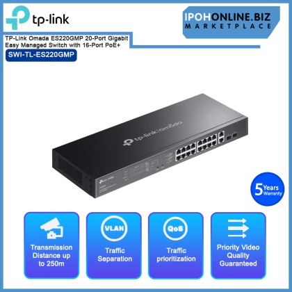 TP-Link Omada ES220GMP 20-Port Gigabit Easy Managed Switch with 16-Port PoE+ TP-Link Omada ES220GMP 20-Port Gigabit Easy Managed Switch with 16-Port PoE+