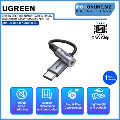 UGREEN USB-C TO 3.5MM M/F CABLE ALUMINUM SHELL WITH BRAIDED 10CM AUDIO ADAPTER UGREEN USB-C TO 3.5MM M/F CABLE ALUMINUM SHELL WITH BRAIDED 10CM AUDIO ADAPTER